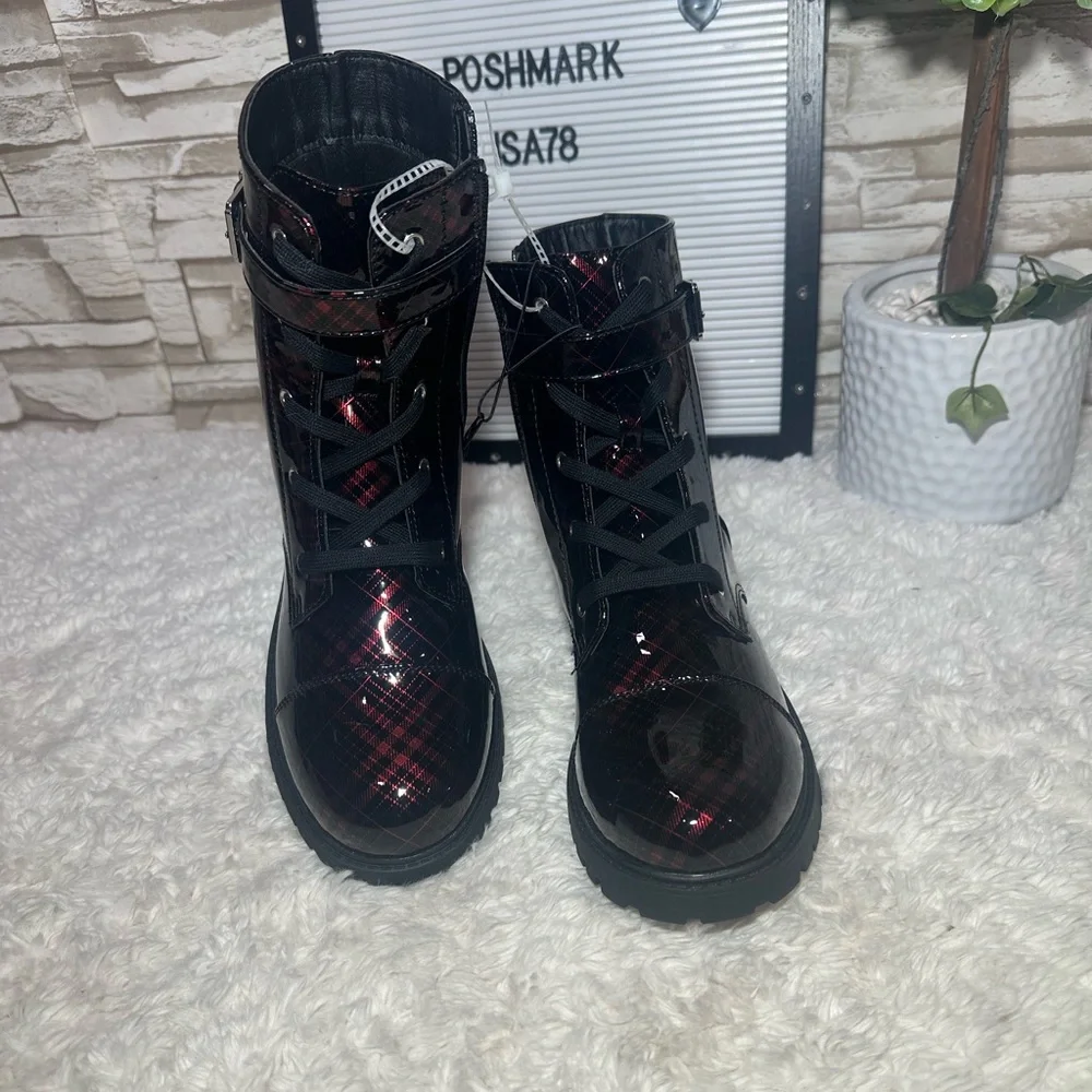 Jessica Simpson Daria Moto Boot with Buckle in Black Plaid